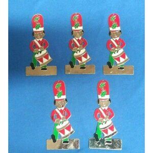 Vintage Christmas Ornaments LEONARD Metal lot of 5 Gold tone DRUMMER BOY RARE!!!